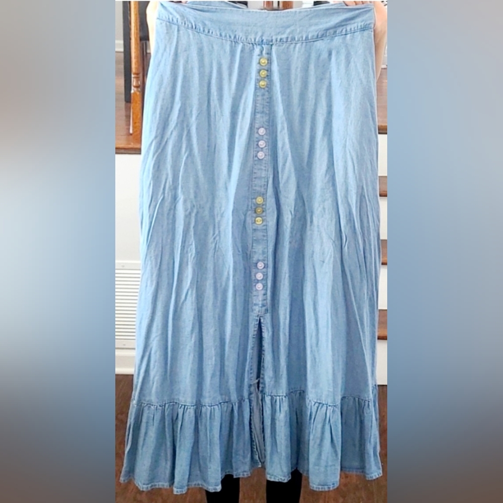 Parisian Style Chambray Midi Tiered Skirt 8